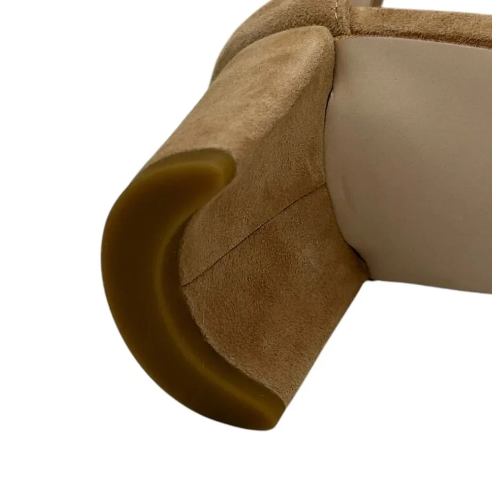 Pelle Moda Women’s Monroe Sandal 7.5 Latte-Tan Suede‎ Block Heel Ankle Strap